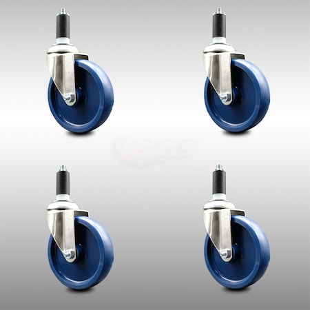 Service Caster 5 Inch 316SS Solid Polyurethane Swivel 1-1/4 Inch Expanding Stem Caster Set SCC SCC-SS316EX20S514-SPUS-114-4